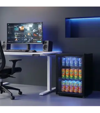 Frigorífico de Bebidas 70 L con Puerta de Vidrio Doble Iluminación LED 2 Estantes Ajustables para 70 Latas