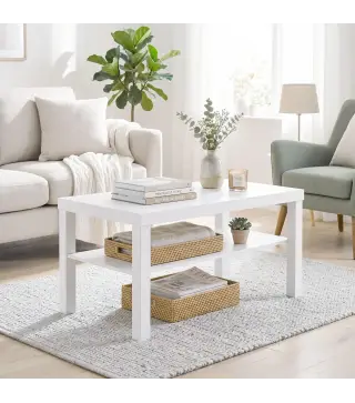 Mesa de Centro Mesa de Café para Salón con Estante Abierto Tablero Grueso para Salón Oficina 90x45x44,5 cm Blanco