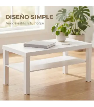 Mesa de Centro Mesa de Café para Salón con Estante Abierto Tablero Grueso para Salón Oficina 90x45x44,5 cm Blanco