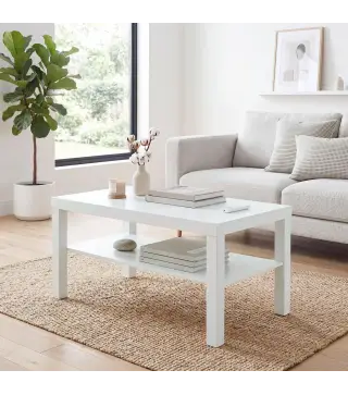 Mesa de Centro Mesa de Café para Salón con Estante Abierto Tablero Grueso para Salón Oficina 90x45x44,5 cm Blanco