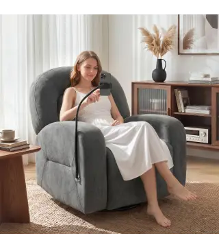 Sillón Relax Reclinable 3 en 1 con Función Mecedora Giratorio 360° Soporte para Teléfono Asiento Amplio Gris