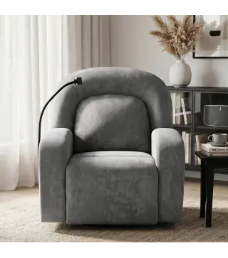 Sillón Relax Reclinable 3 en 1 con Función Mecedora Giratorio 360° Soporte para Teléfono Asiento Amplio Gris