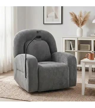Sillón Relax Reclinable 3 en 1 con Función Mecedora Giratorio 360° Soporte para Teléfono Asiento Amplio Gris