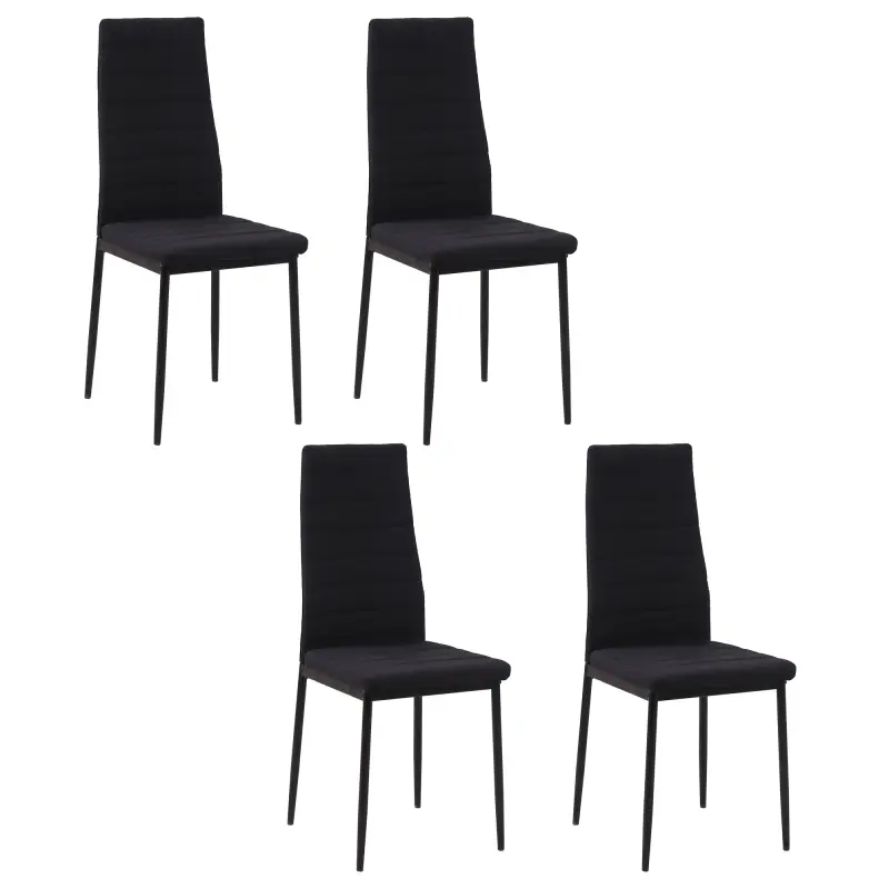 Pack de 4 Sillas de Cocina Modernas Tapizadas en Lino y Patas de Metal para Salón Carga 120 kg 41x50x97 cm Negro