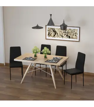 Pack de 4 Sillas de Cocina Modernas Tapizadas en Lino y Patas de Metal para Salón Carga 120 kg 41x50x97 cm Negro