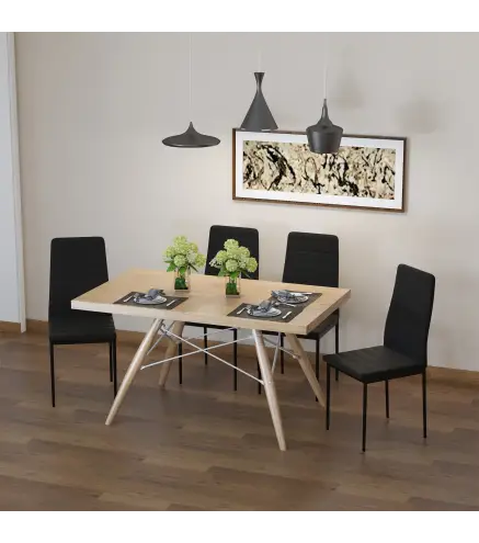 Pack de 4 Sillas de Cocina Modernas Tapizadas en Lino y Patas de Metal para Salón Carga 120 kg 41x50x97 cm Negro