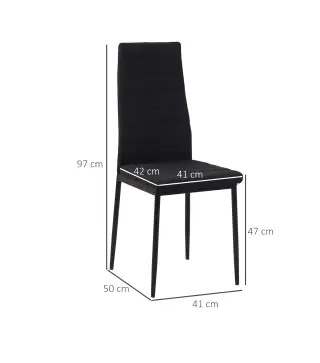 Pack de 4 Sillas de Cocina Modernas Tapizadas en Lino y Patas de Metal para Salón Carga 120 kg 41x50x97 cm Negro