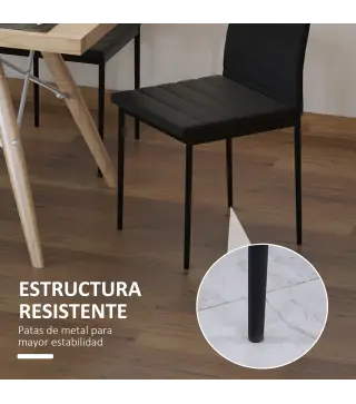 Pack de 4 Sillas de Cocina Modernas Tapizadas en Lino y Patas de Metal para Salón Carga 120 kg 41x50x97 cm Negro