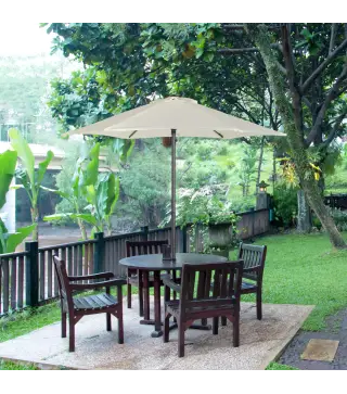Parasol de Terraza con Mástil de Aluminio Techo de Ventilación y Poste Desmontable Impermeable para Patio Beige