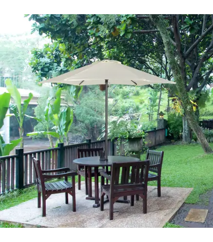 Parasol de Terraza con Mástil de Aluminio Techo de Ventilación y Poste Desmontable Impermeable para Patio Beige