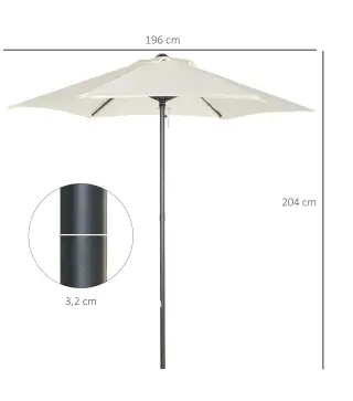 Parasol de Terraza con Mástil de Aluminio Techo de Ventilación y Poste Desmontable Impermeable para Patio Beige