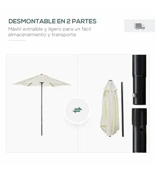 Parasol de Terraza con Mástil de Aluminio Techo de Ventilación y Poste Desmontable Impermeable para Patio Beige