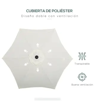 Parasol de Terraza con Mástil de Aluminio Techo de Ventilación y Poste Desmontable Impermeable para Patio Beige
