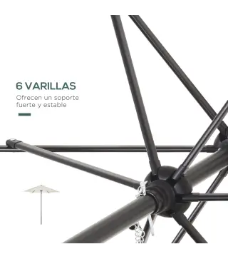 Parasol de Terraza con Mástil de Aluminio Techo de Ventilación y Poste Desmontable Impermeable para Patio Beige