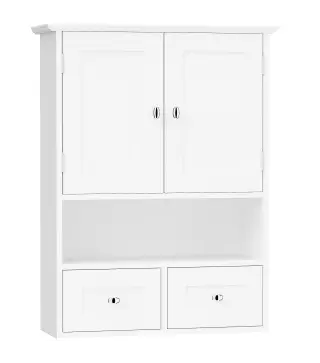 Armario de Pared para Baño Armario Colgante de Baño con 2 Puertas y 2 Cajones para Cocina 50,8x17,8x66 cm Blanco