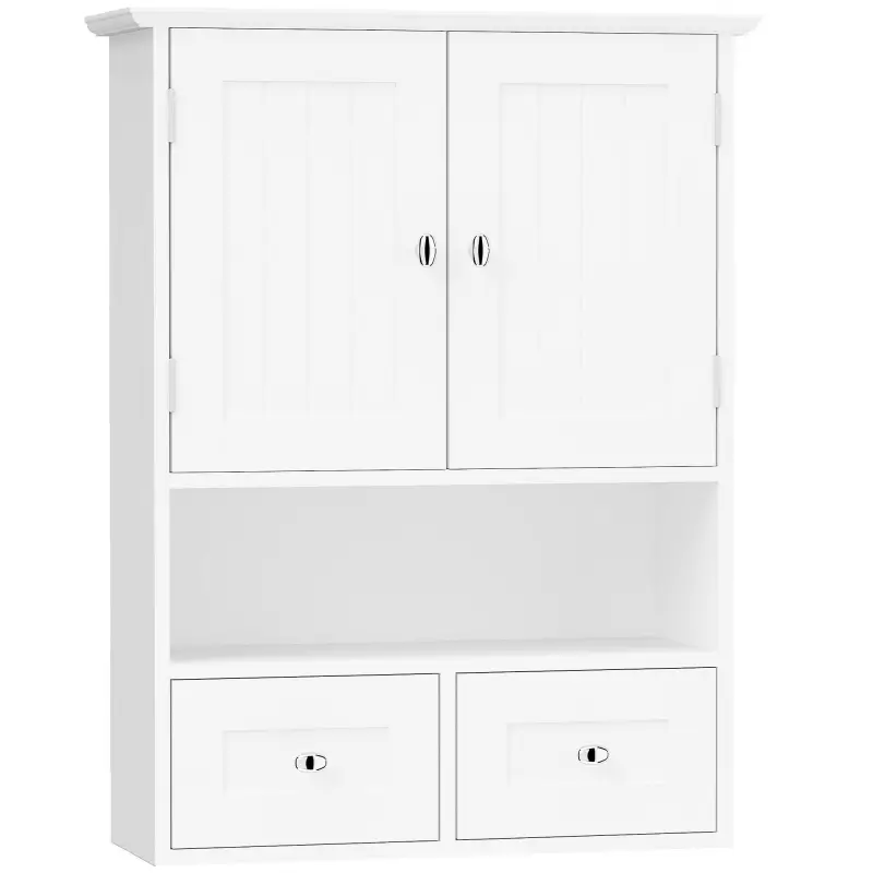 Armario de Pared para Baño Armario Colgante de Baño con 2 Puertas y 2 Cajones para Cocina 50,8x17,8x66 cm Blanco Armario de Pared para Baño Armario Colgante de Baño con 2 Puertas y 2 Cajones para Cocina 50,8x17,8x66 cm Blanco