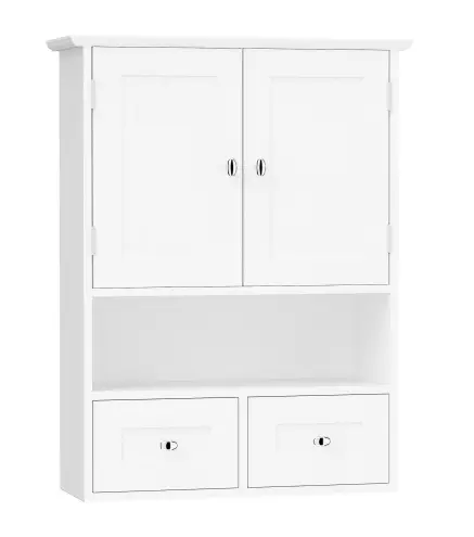Armario de Pared para Baño Armario Colgante de Baño con 2 Puertas y 2 Cajones para Cocina 50,8x17,8x66 cm Blanco