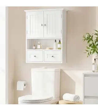 Armario de Pared para Baño Armario Colgante de Baño con 2 Puertas y 2 Cajones para Cocina 50,8x17,8x66 cm Blanco