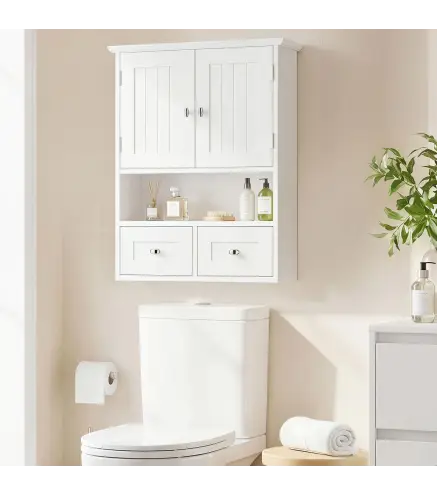 Armario de Pared para Baño Armario Colgante de Baño con 2 Puertas y 2 Cajones para Cocina 50,8x17,8x66 cm Blanco