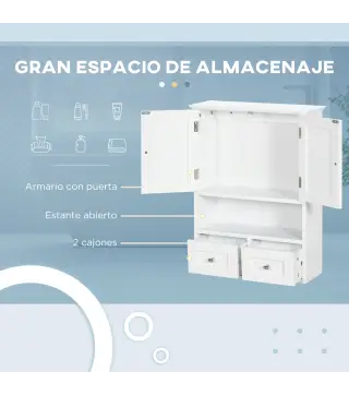 Armario de Pared para Baño Armario Colgante de Baño con 2 Puertas y 2 Cajones para Cocina 50,8x17,8x66 cm Blanco