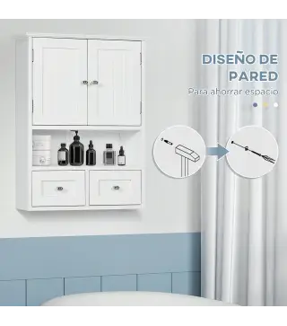 Armario de Pared para Baño Armario Colgante de Baño con 2 Puertas y 2 Cajones para Cocina 50,8x17,8x66 cm Blanco