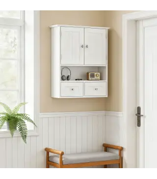 Armario de Pared para Baño Armario Colgante de Baño con 2 Puertas y 2 Cajones para Cocina 50,8x17,8x66 cm Blanco