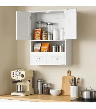 Armario de Pared para Baño Armario Colgante de Baño con 2 Puertas y 2 Cajones para Cocina 50,8x17,8x66 cm Blanco
