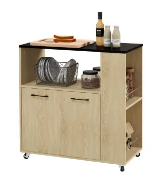 Carrito de Cocina con Ruedas 2 Puertas Estante Ajustable Especieros para Comedor 75x40x80,5 cm Natural