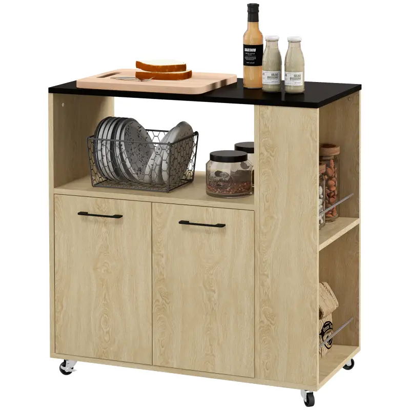 Carrito de Cocina con Ruedas 2 Puertas Estante Ajustable Especieros para Comedor 75x40x80,5 cm Natural Carrito de Cocina con Ruedas 2 Puertas Estante Ajustable Especieros para Comedor 75x40x80,5 cm Natural