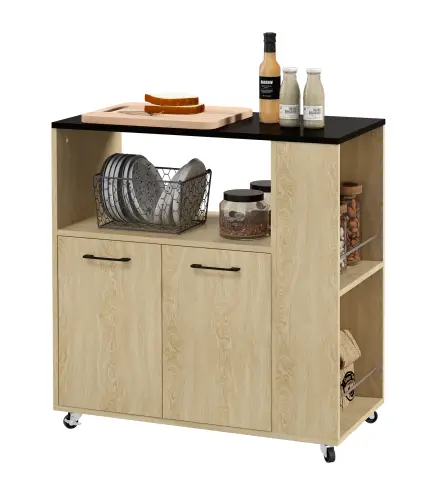 Carrito de Cocina con Ruedas 2 Puertas Estante Ajustable Especieros para Comedor 75x40x80,5 cm Natural
