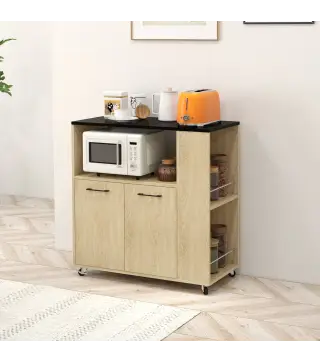 Carrito de Cocina con Ruedas 2 Puertas Estante Ajustable Especieros para Comedor 75x40x80,5 cm Natural