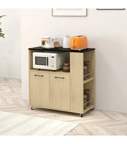 Carrito de Cocina con Ruedas 2 Puertas Estante Ajustable Especieros para Comedor 75x40x80,5 cm Natural