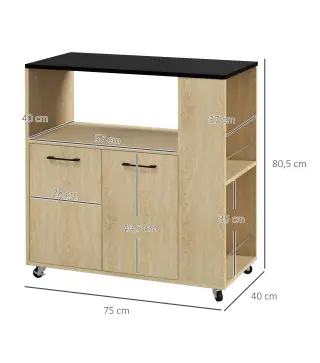 Carrito de Cocina con Ruedas 2 Puertas Estante Ajustable Especieros para Comedor 75x40x80,5 cm Natural