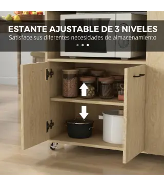 Carrito de Cocina con Ruedas 2 Puertas Estante Ajustable Especieros para Comedor 75x40x80,5 cm Natural