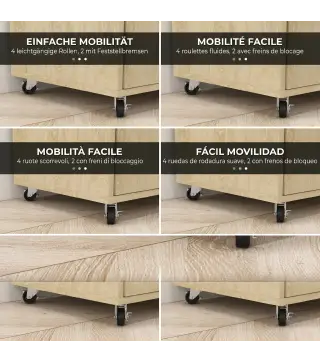 Carrito de Cocina con Ruedas 2 Puertas Estante Ajustable Especieros para Comedor 75x40x80,5 cm Natural