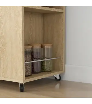Carrito de Cocina con Ruedas 2 Puertas Estante Ajustable Especieros para Comedor 75x40x80,5 cm Natural