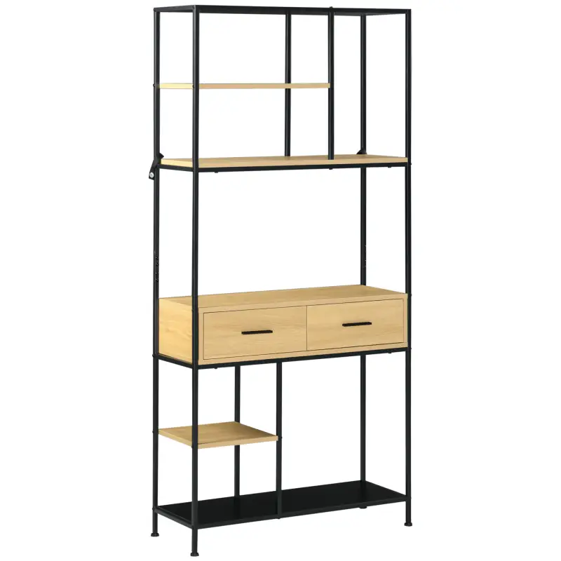 Estantería Estilo Industrial de 5 Niveles Mueble Estantes Almacenaje con 2 Cajones y Marco de Metal 80x30x170,5 cm Roble Estantería Estilo Industrial de 5 Niveles Mueble Estantes Almacenaje con 2 Cajones y Marco de Metal 80x30x170,5 cm Roble