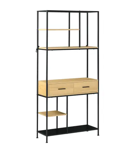 Estantería Estilo Industrial de 5 Niveles Mueble Estantes Almacenaje con 2 Cajones y Marco de Metal 80x30x170,5 cm Roble