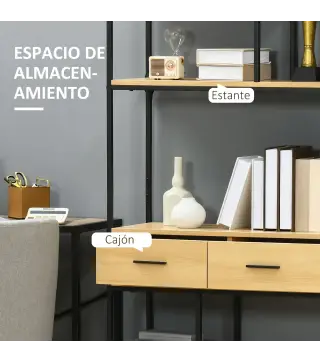 Estantería Estilo Industrial de 5 Niveles Mueble Estantes Almacenaje con 2 Cajones y Marco de Metal 80x30x170,5 cm Roble