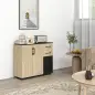 Aparador de Salón Estrecho con 2 Puertas 2 Cajones Estante Ajustable 90x30x75,5 cm Natural y Negro