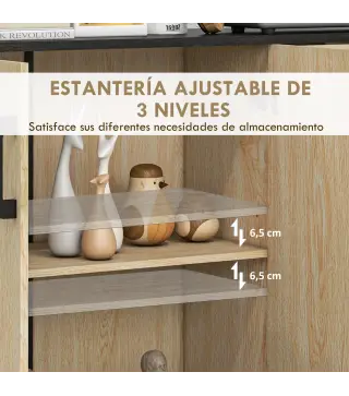 Aparador de Salón Estrecho con 2 Puertas 2 Cajones Estante Ajustable 90x30x75,5 cm Natural y Negro