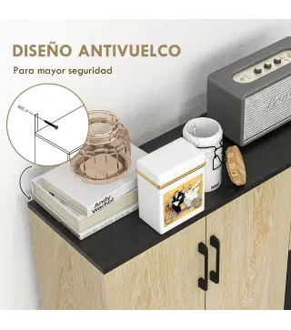 Aparador de Salón Estrecho con 2 Puertas 2 Cajones Estante Ajustable 90x30x75,5 cm Natural y Negro