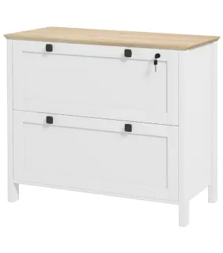 Mueble Archivador con 2 Cajones 2 Barras Colgantes Cerradura y 2 Llaves para Tamaño A4 79x40x72 cm Blanco y Roble
