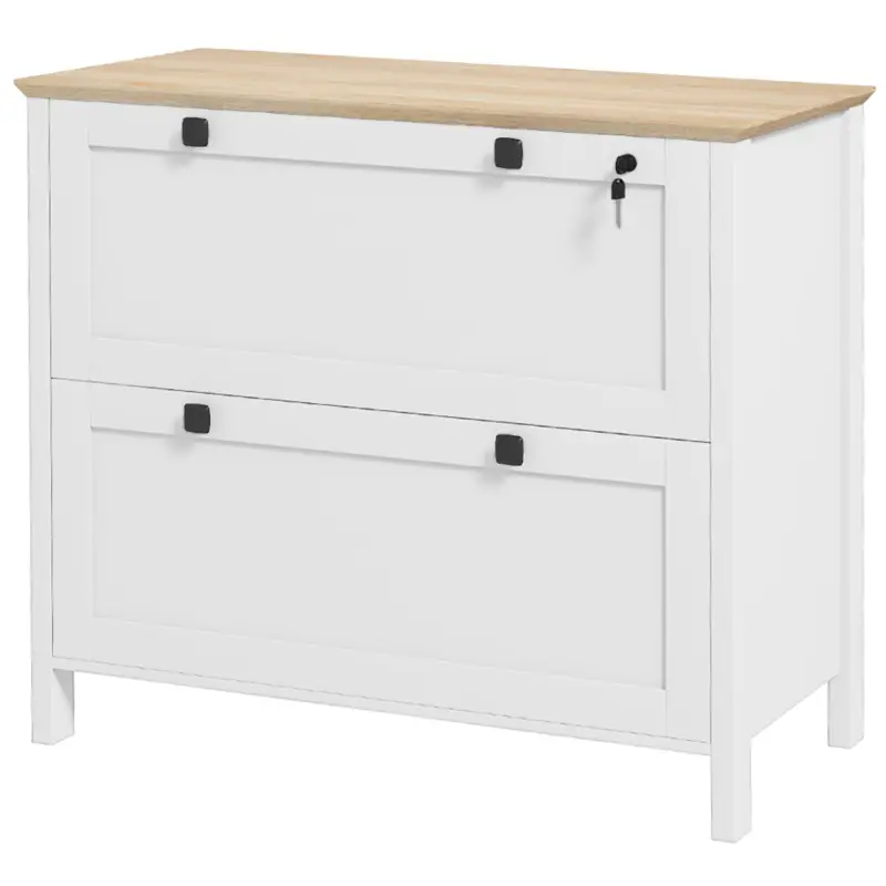 Mueble Archivador con 2 Cajones 2 Barras Colgantes Cerradura y 2 Llaves para Tamaño A4 79x40x72 cm Blanco y Roble