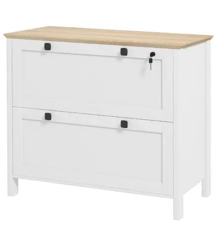 Mueble Archivador con 2 Cajones 2 Barras Colgantes Cerradura y 2 Llaves para Tamaño A4 79x40x72 cm Blanco y Roble