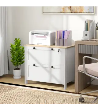 Mueble Archivador con 2 Cajones 2 Barras Colgantes Cerradura y 2 Llaves para Tamaño A4 79x40x72 cm Blanco y Roble