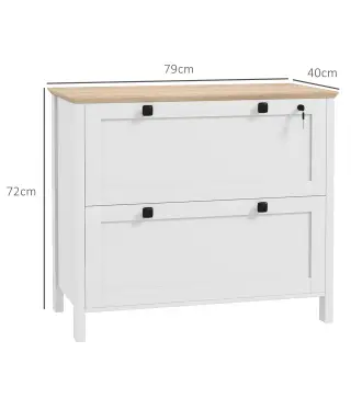 Mueble Archivador con 2 Cajones 2 Barras Colgantes Cerradura y 2 Llaves para Tamaño A4 79x40x72 cm Blanco y Roble