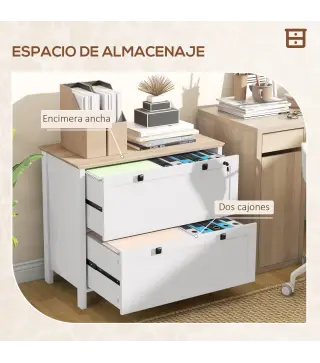 Mueble Archivador con 2 Cajones 2 Barras Colgantes Cerradura y 2 Llaves para Tamaño A4 79x40x72 cm Blanco y Roble