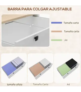 Mueble Archivador con 2 Cajones 2 Barras Colgantes Cerradura y 2 Llaves para Tamaño A4 79x40x72 cm Blanco y Roble