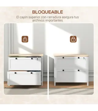 Mueble Archivador con 2 Cajones 2 Barras Colgantes Cerradura y 2 Llaves para Tamaño A4 79x40x72 cm Blanco y Roble